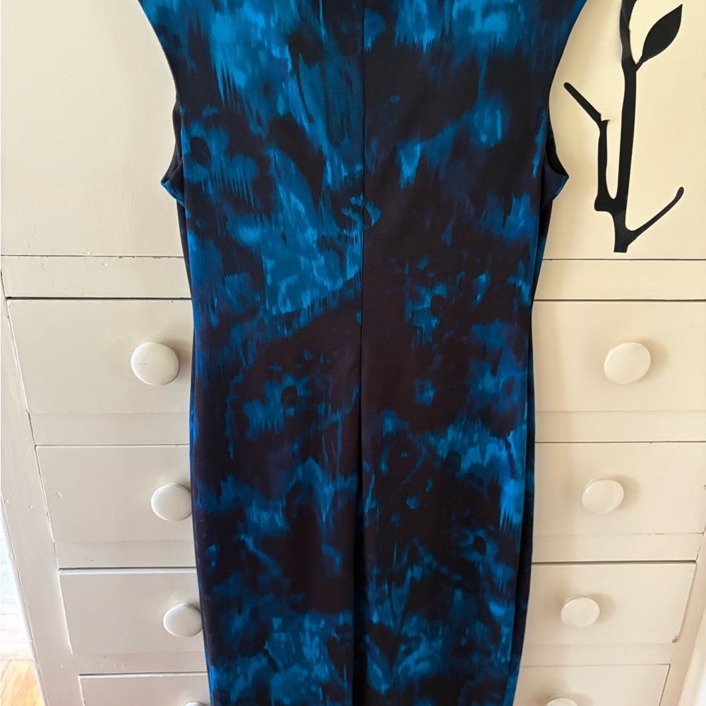 Connected Apparel Blue and Black Bodycon Midi Dress